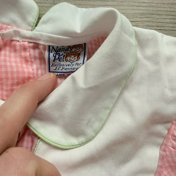 90's Nanas Pet JCPenney Pink Gingham Floral Peter Pan neck Vintage Ruffle Dress - Picture 5 of 6